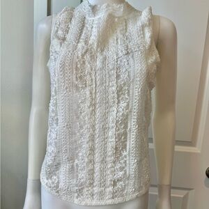 FREE PEOPLE RAMONA-ELEGANT LACE TOP IN WHITE WITH A SHEER BACK